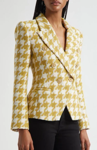 L Agence Marie Houndstooth Tweed Blazer In Yellow