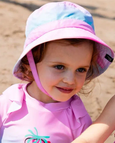 Deux Par Deux Little Girl's Printed Beach Sun Hat Pink, Orange, And Turquoise In Pink