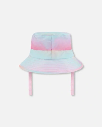 Deux Par Deux Little Girl's Printed Beach Sun Hat Pink, Orange, And Turquoise In Pink