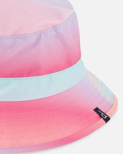Deux Par Deux Little Girl's Printed Beach Sun Hat Pink, Orange, And Turquoise In Pink