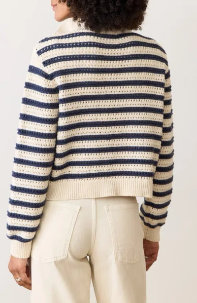 Marine Layer Stripe Open Stitch Quarter Zip Sweater