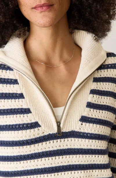 Marine Layer Stripe Open Stitch Quarter Zip Sweater