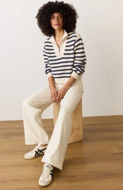 Marine Layer Stripe Open Stitch Quarter Zip Sweater