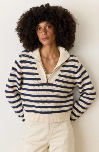 Marine Layer Stripe Open Stitch Quarter Zip Sweater