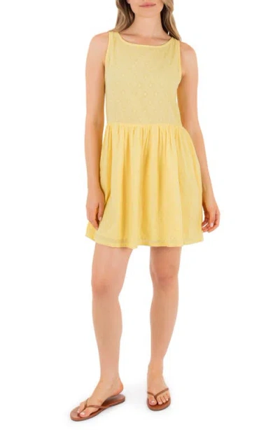 Hurley Sunkissed Back Slit Cotton Dobby Dress In Yellow