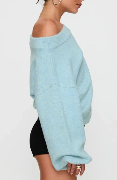 Princess Polly Noble Off The Shoulder Sweater In Blue