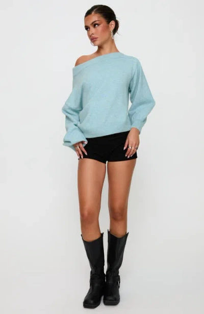 Princess Polly Noble Off The Shoulder Sweater In Blue