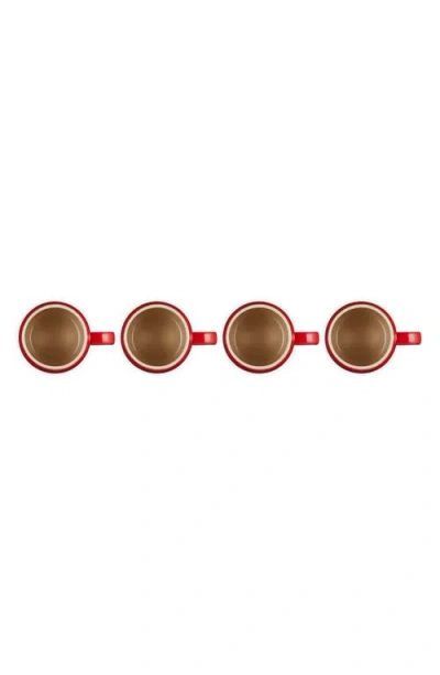 Le Creuset Set Of Four 14-ounce Stoneware Mugs In Red