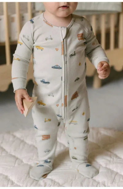 Pehr Print Rib Organic Cotton Footie In Gray