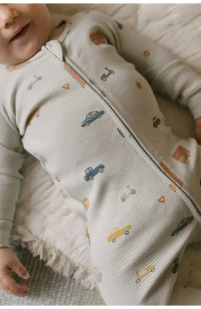 Pehr Print Rib Organic Cotton Footie In Gray