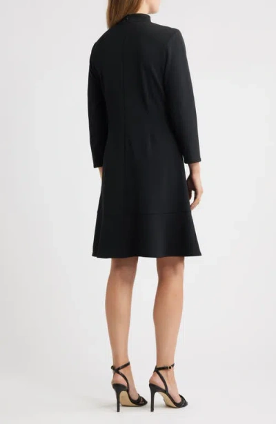 Ming Wang Long Sleeve Stretch Crepe Fit & Flare Dress In Black
