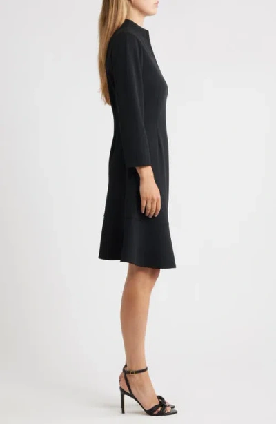 Ming Wang Long Sleeve Stretch Crepe Fit & Flare Dress In Black