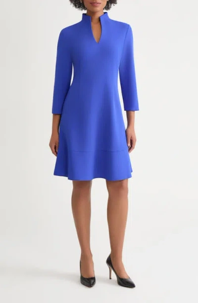 Ming Wang Long Sleeve Stretch Crepe Fit & Flare Dress In Blue