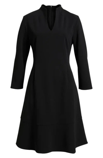 Ming Wang Long Sleeve Stretch Crepe Fit & Flare Dress In Black