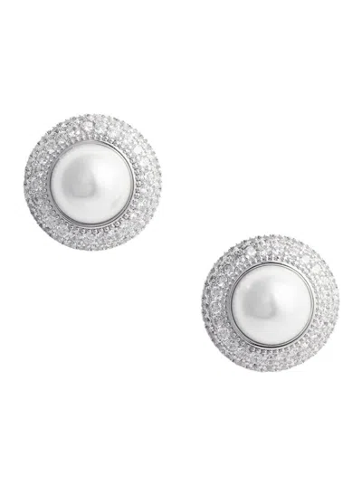 Self-portrait Small Crystal Pearl Earrings In Metallic