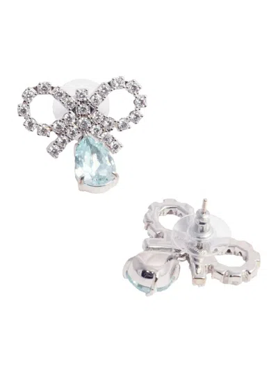 Self-portrait Micro Bow Blue Droplet Earrings In Metallic