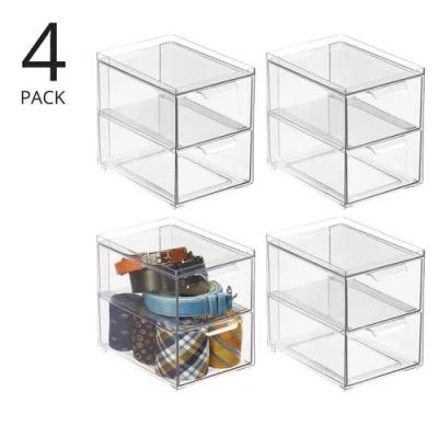 Mdesign Stackable Plastic Storage Closet Bin W/ Pull-out Drawers, 4 Pack