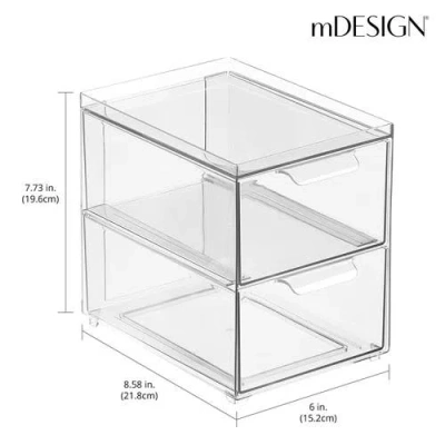 Mdesign Stackable Plastic Storage Closet Bin W/ Pull-out Drawers, 4 Pack