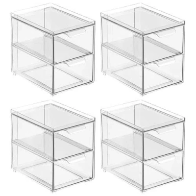 Mdesign Stackable Plastic Storage Closet Bin W/ Pull-out Drawers, 4 Pack