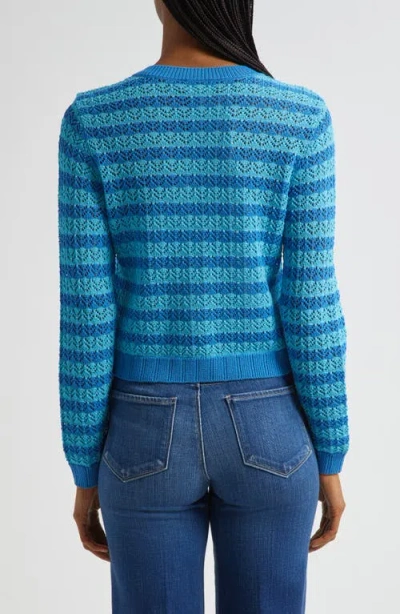 L Agence L'agence Orla Stripe Pointelle Cardigan In Blue