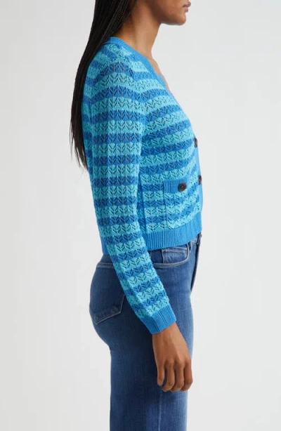 L Agence L'agence Orla Stripe Pointelle Cardigan In Blue