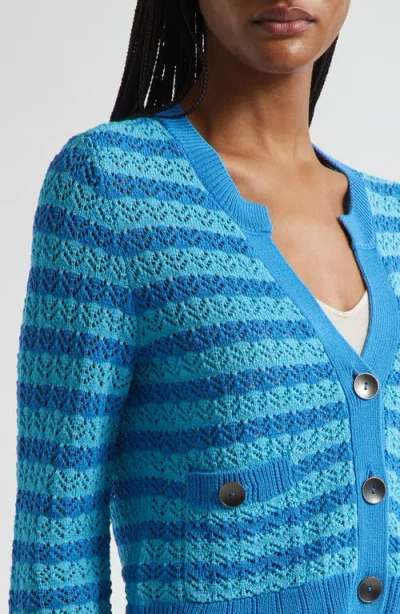 L Agence L'agence Orla Stripe Pointelle Cardigan In Blue