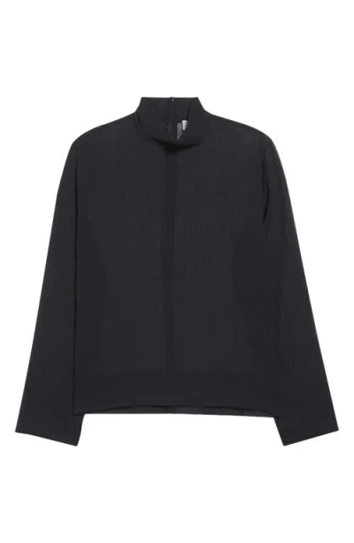Totême Toteme Mock Neck Long Sleeve Cotton & Silk Top In Blue