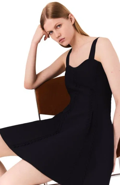 Maje Mini Knitted Babydoll Dress In Black