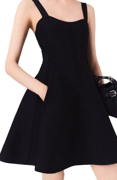 Maje Mini Knitted Babydoll Dress In Black