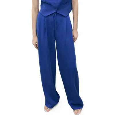 Mango Tie Belt Wide Leg Pants In Blue
