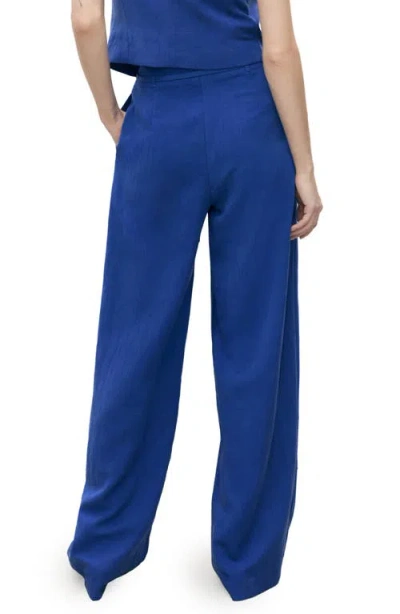 Mango Tie Belt Wide Leg Pants In Blue