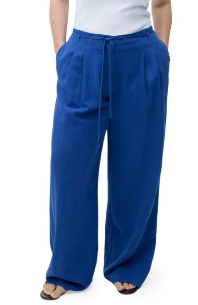 Mango Tie Belt Wide Leg Pants In Blue