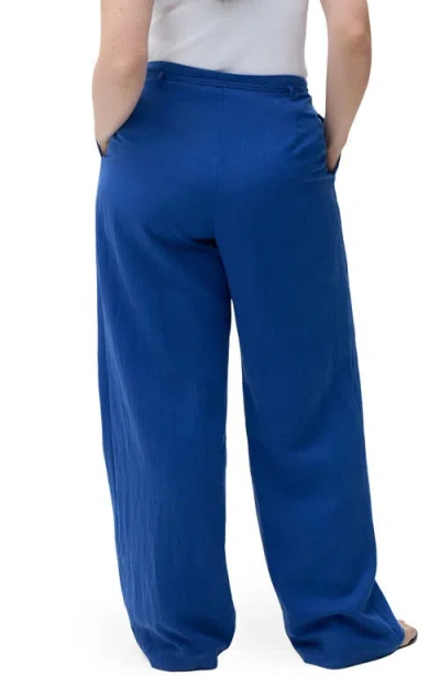 Mango Tie Belt Wide Leg Pants In Blue