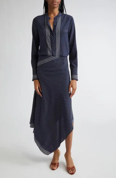 Veronica Beard Johnson Mixed Print Stretch Silk Button-up Shirt In Blue