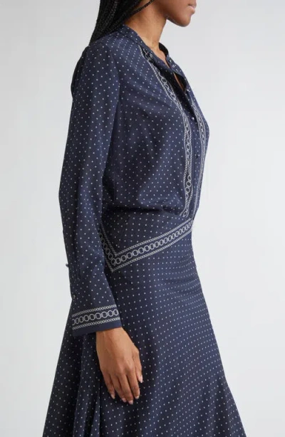 Veronica Beard Johnson Mixed Print Stretch Silk Button-up Shirt In Blue