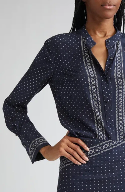 Veronica Beard Johnson Mixed Print Stretch Silk Button-up Shirt In Blue