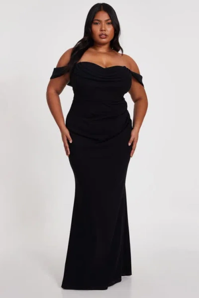 Quiz Plus Size Scuba Crepe/chiffon Bardot Maxi Dress