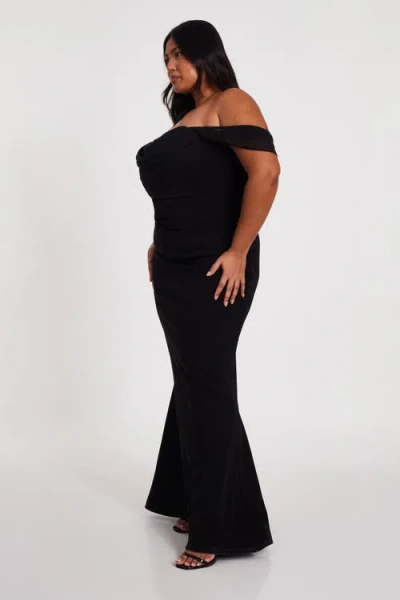 Quiz Plus Size Scuba Crepe/chiffon Bardot Maxi Dress