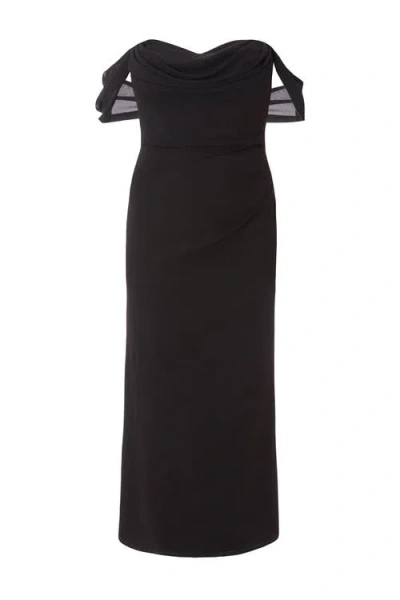 Quiz Plus Size Scuba Crepe/chiffon Bardot Maxi Dress