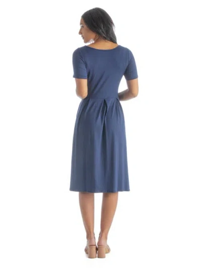 24seven Comfort Apparel Petites Midi Dress With Short Sleeves And Pocket Detail In Blue