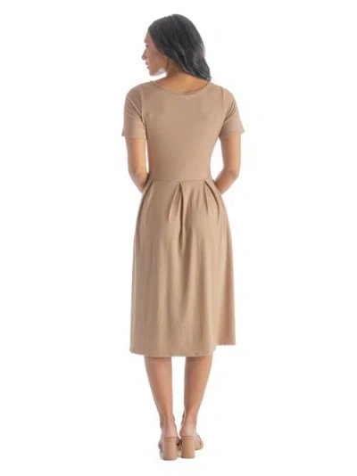 24seven Comfort Apparel Petites Midi Dress With Short Sleeves And Pocket Detail In Brown