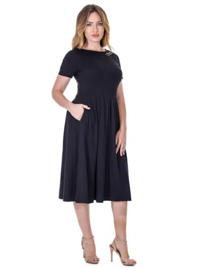 24seven Comfort Apparel Petites Midi Dress With Short Sleeves And Pocket Detail In Black
