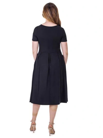24seven Comfort Apparel Petites Midi Dress With Short Sleeves And Pocket Detail In Black