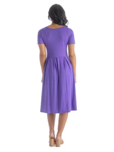 24seven Comfort Apparel Petites Midi Dress With Short Sleeves And Pocket Detail In Purple