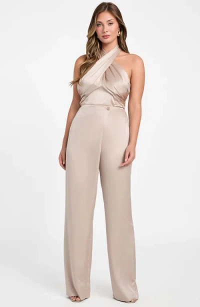 Marciano Aretha Twist Front Satin Halter Top In Silver