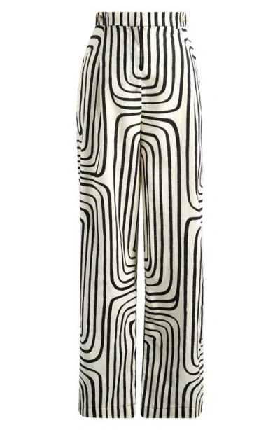 Mango Doty Print Linen & Cotton Straight Leg Pants