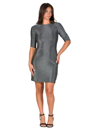 24seven Comfort Apparel Petite Elbow Length Sleeve Shimmer Bodycon Mini Party Dress In Blue