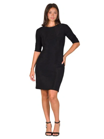 24seven Comfort Apparel Petites Elbow Length Sleeve Shimmer Bodycon Mini Party Dress In Black