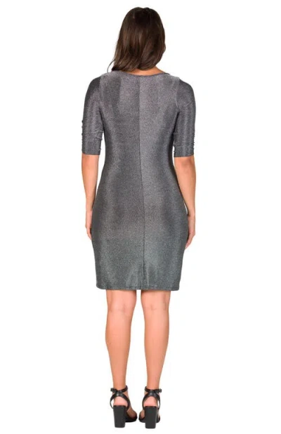 24seven Comfort Apparel Petite Elbow Length Sleeve Shimmer Bodycon Mini Party Dress In Blue