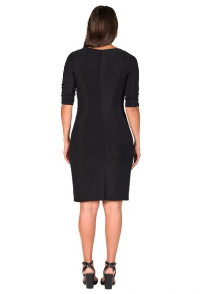 24seven Comfort Apparel Petites Elbow Length Sleeve Shimmer Bodycon Mini Party Dress In Black